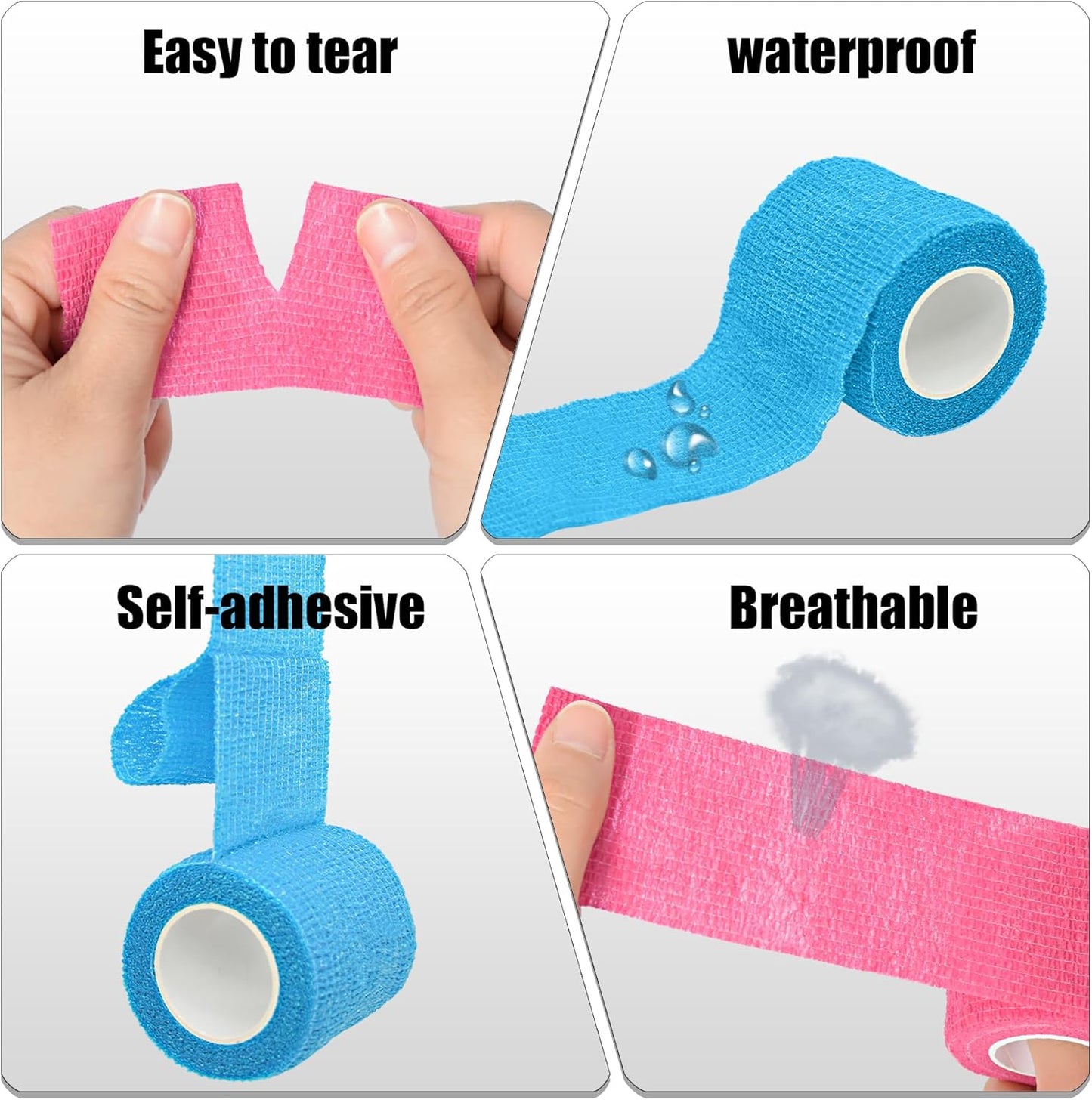 6 Pack 2 Inches Self Adhesive Bandage Wrap Breathable Cohesive Bandage Elastic Tape for Pets, Athletic, Sports, Wrist, Knee, Ankle(5 Yards Per Roll, Pink)