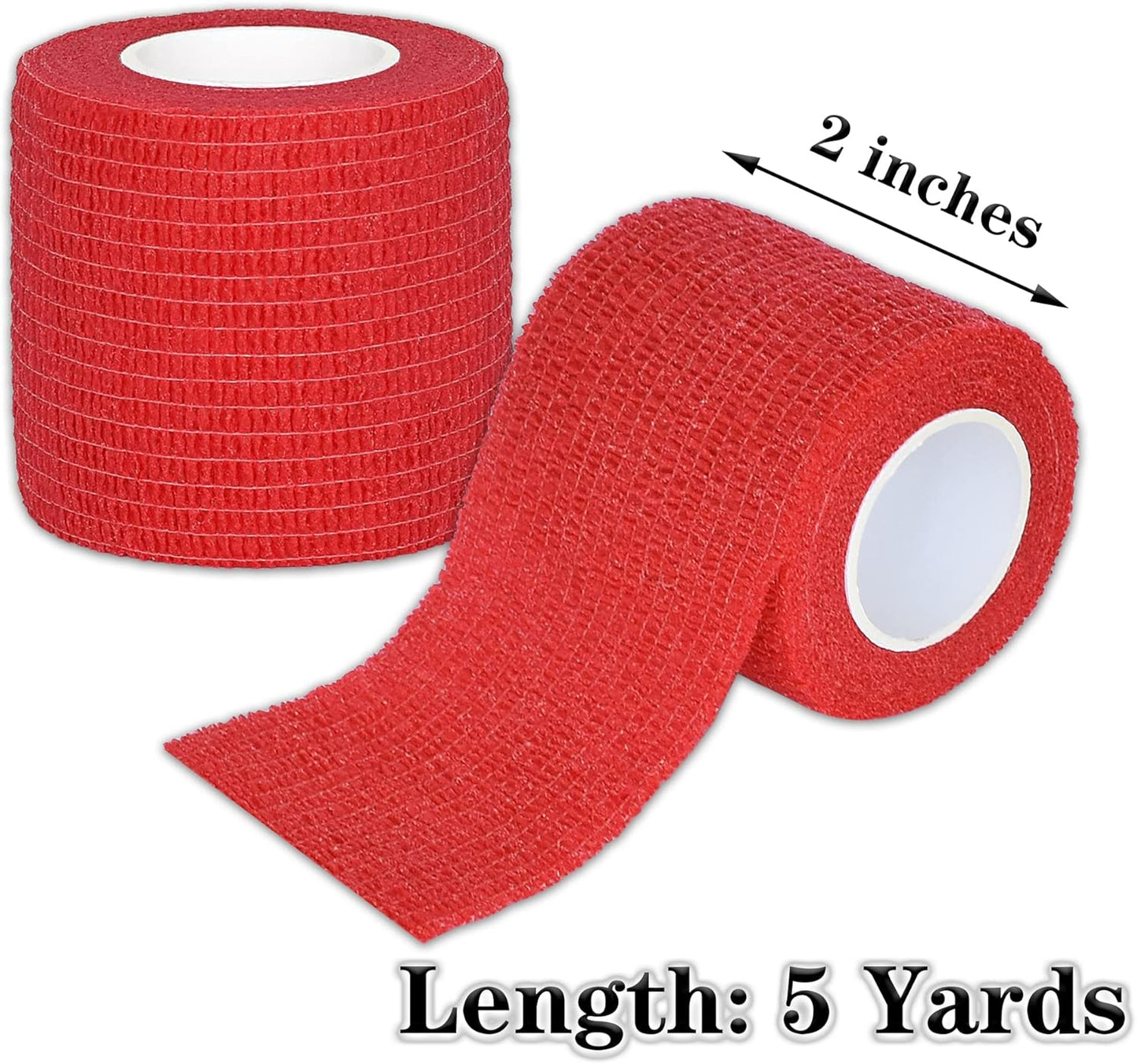 8 Rolls Cohesive Bandage 2” x 5 Yards Self Adherent Bandage Wrap Breathable Vet Tape Elastic Adhesive Bandage for Sports, Wrist, Ankle, Tattoo Wraps(Red)