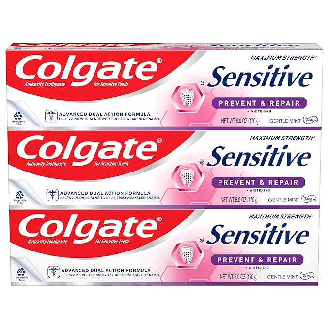 Colgate Sensitive Toothpaste with Whitening, Prevent and Repair, 6 Ounce, 3 Pack