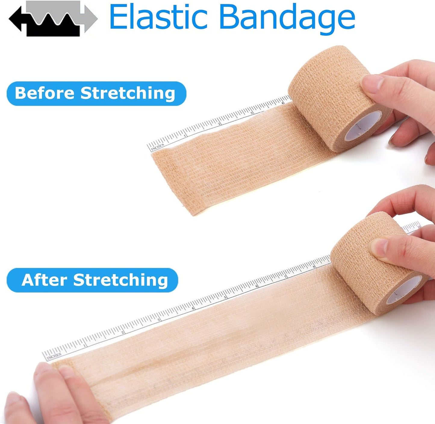 LotFancy Self Adhesive Bandage Wrap, 12 Pack, 2" x 5 Yards Non Woven Medical Tape, First Aid Tape for Athletic Wrist Ankle Sprains Swelling, Tan Color