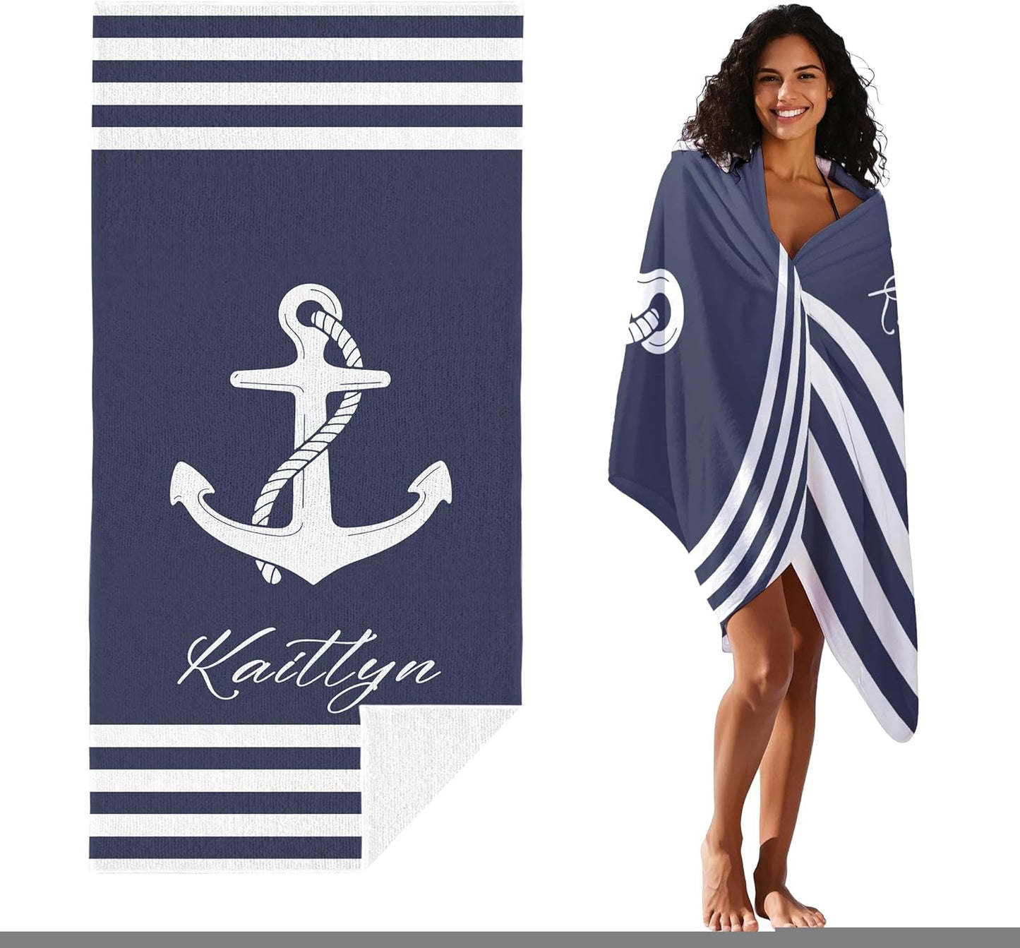 JML Personalized Beach Towel with Name, Custom Anchor Beach Towel, Customized Microfiber Pool Towel, Quick Dry & Absorbent Swim Towel for Adult,Anniversary, Birthday, Summer Holiday,Vacation