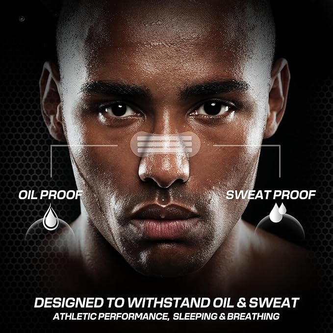 Performance Nose Strips for Breathing (60 Count) - Oil & Sweat Proof Adhesive - Athletic Nasal Strips for Snoring & Sleeping - Wide Body, Universal Fit, Extra Strength (Clear)