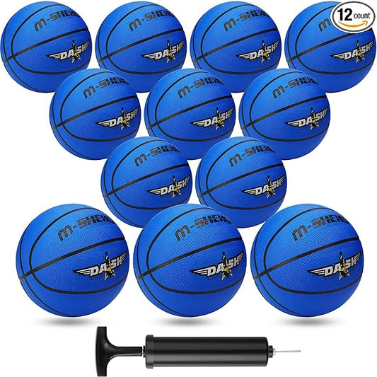 Jerify 12 Pieces Basketballs Bulk Official Size 7 Rubber Basketballs 29.5 Rubber Inflatable Basketballs with Pump Indoor Outdoor Basketballs Bulk Standard Basketball for Training and Play