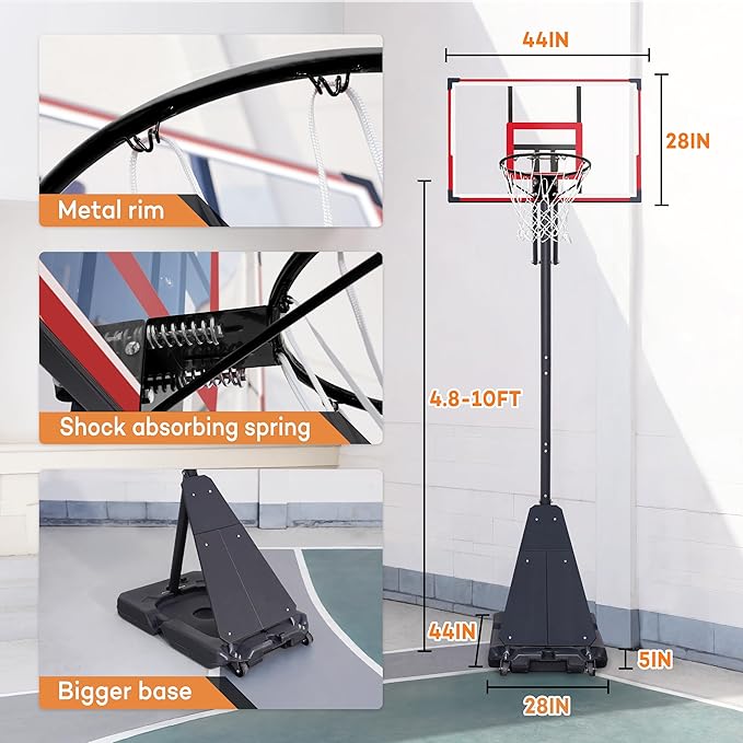 Aimking Basketball Hoop Outdoor 3.3-10FT 5s-Rapid-Adjustable, 40/44 inch Shatterproof Backboard & Enlarged Base, Portable Basketball Hoop & Goal for Kids/Adults/Families in Poolside/Backyard/Indoor