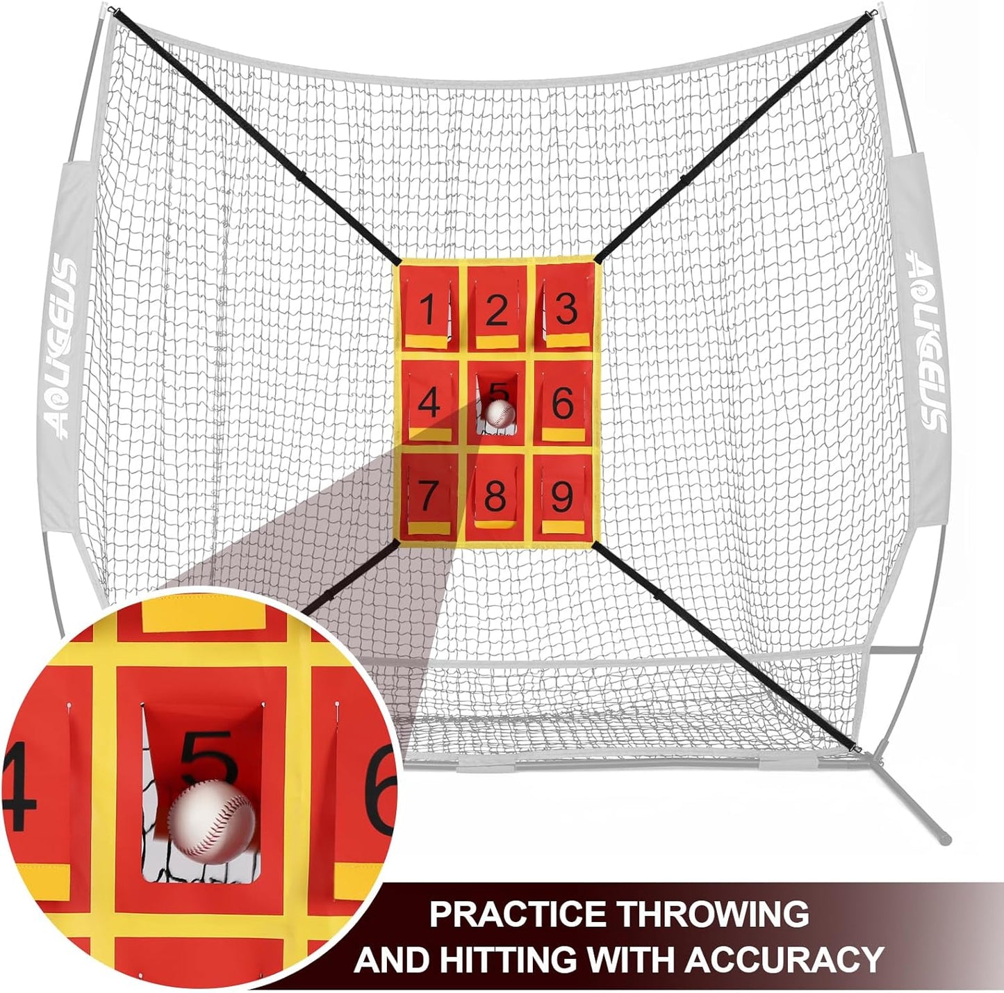 Adjustable Strike Zone Target for Baseball Net,Numbered Pitching Pad,Baseball Softball Target,Practice Throwing and Hitting with Accuracy,for 6x6,7x7 or 8x8 Foot Nets