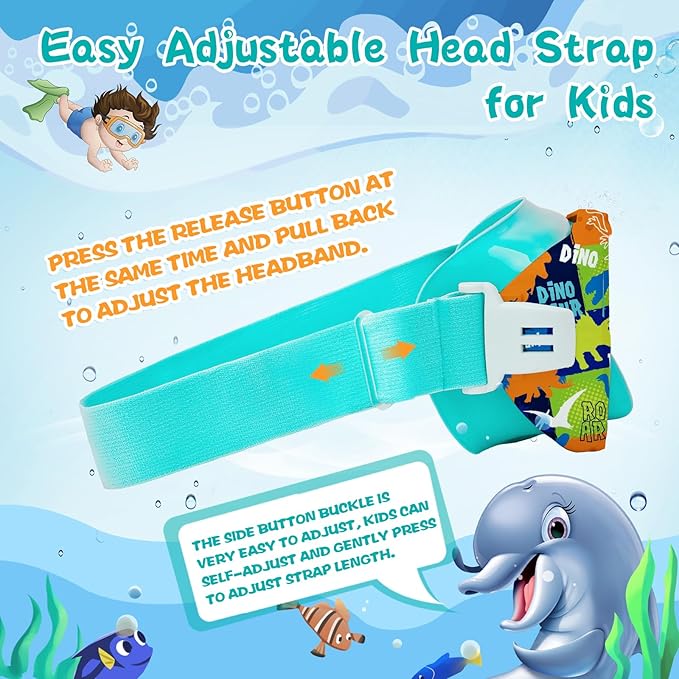 Kids Swim Goggles with Nose Cover, 180° Panoramic Snorkel Mask with Anti-Fog & Anti-Leak Design, Comfort Fabric Strap UV Protection Lens for Boys Girls Ages 3-15