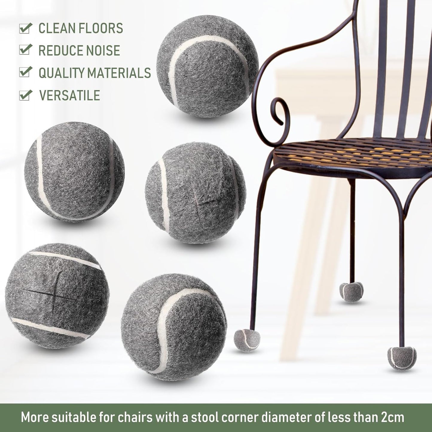 Macarrie 16 Pieces Precut Tennis Balls for Chairs Tennis Ball Chairs Foot Covers for Furniture Leg for Classroom Floor Protection Chair Desk Legs Coverings(Gray,5 cm)