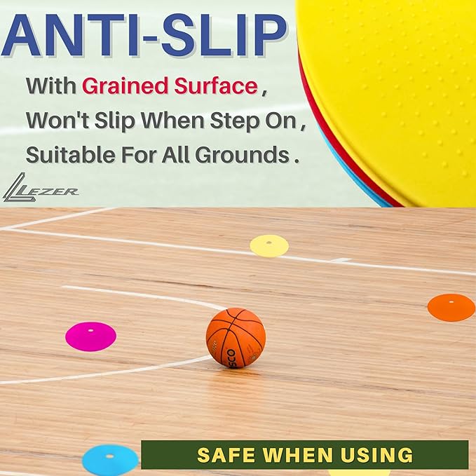 LEZER 6 Inch 8 Inch Flat Cones, Spot Markers, Soccer Cones, Field Court Markers, Sit Spots, Flat Discs, Soccer Training Equipment, Agility Practice, Football, Made in Taiwan