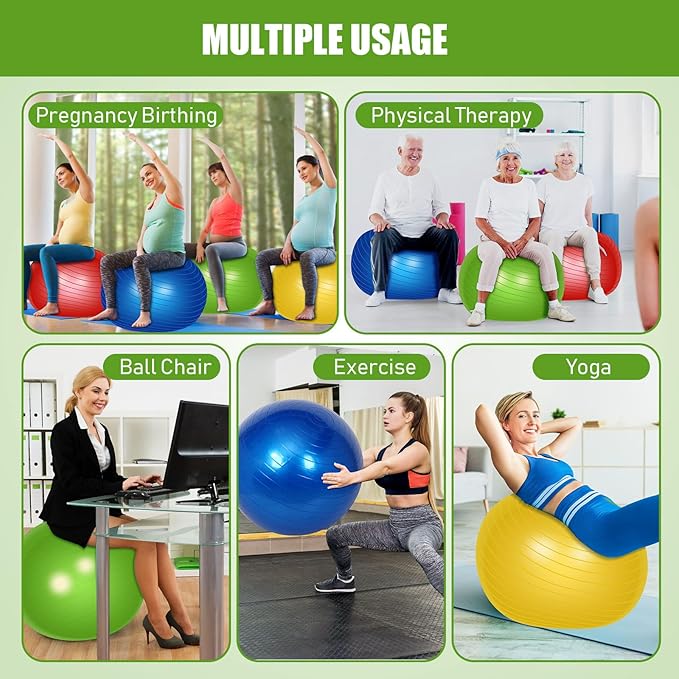 Leyndo 4 Pcs 26 Inch Yoga Exercise Ball Pilates Pregnancy Birthing Fitness Ball with Quick Pump Anti Burst for Improved Posture, Balance, Yoga, Pilates, Training