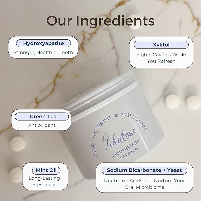 Mouthwash Tablets - Alcohol-Free, Eco-Friendly, Travel-Friendly, with Nano-HA & Green Tea for Fresh Breath and Enamel Protection - 124 Tablets (Tin)