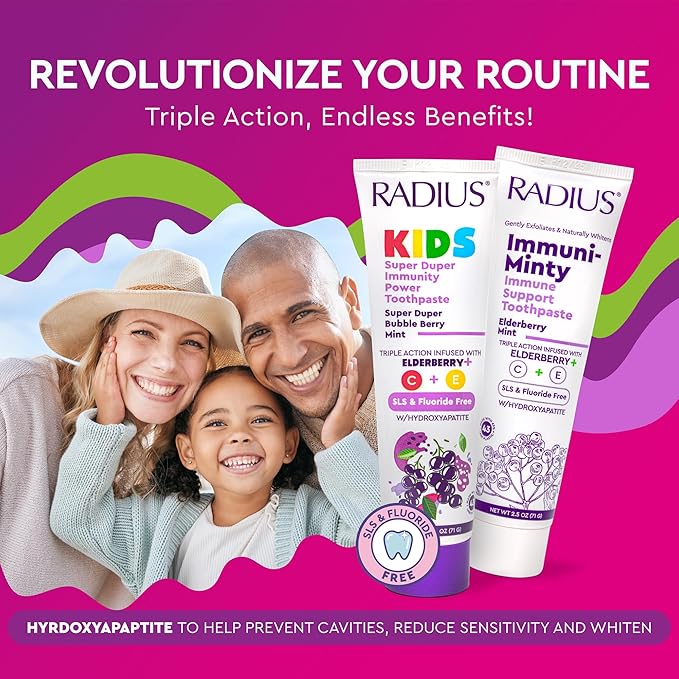 RADIUS Kids Super Duper Immunity Power Toothpaste 2.5 Oz - Super Duper Bubble Berry Mint - Pack of 3