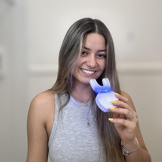 Sani White Ultrasonic Toothbrush, Ortho Sparkle Sonic Glow Brush, 360 Brite Toothbrush Adult U Shaped Tooth Cleaner Teeth Whitening Light Electric Automatic Hands Free