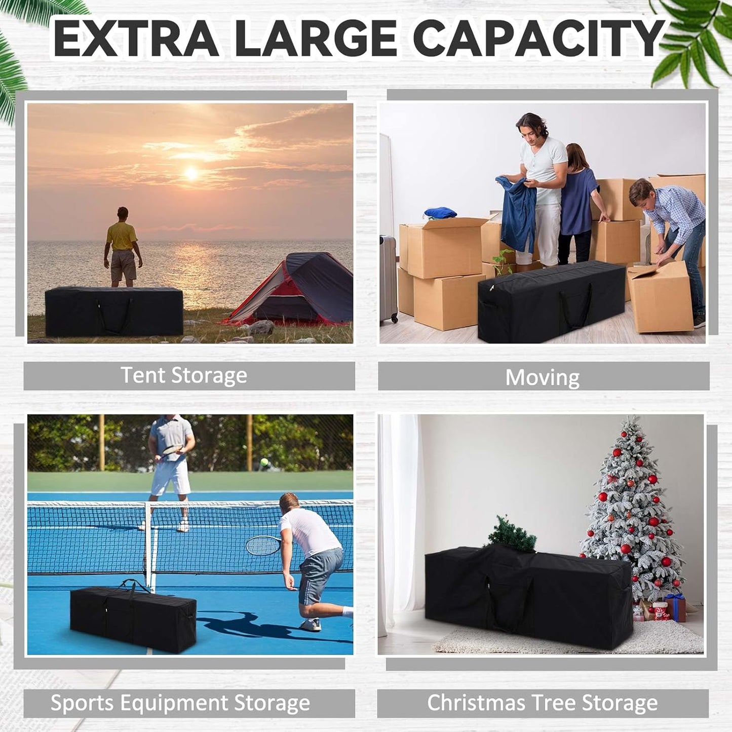 60 x 17 x 20 Inch, 332 L Extra Large Duffle Bag Camping Tent Storage Duffle Sports Equipment Bag Heavy Duty and Waterproof for Travel Camping Tent Pole Hammock Tripod Fishing Luggage Moving