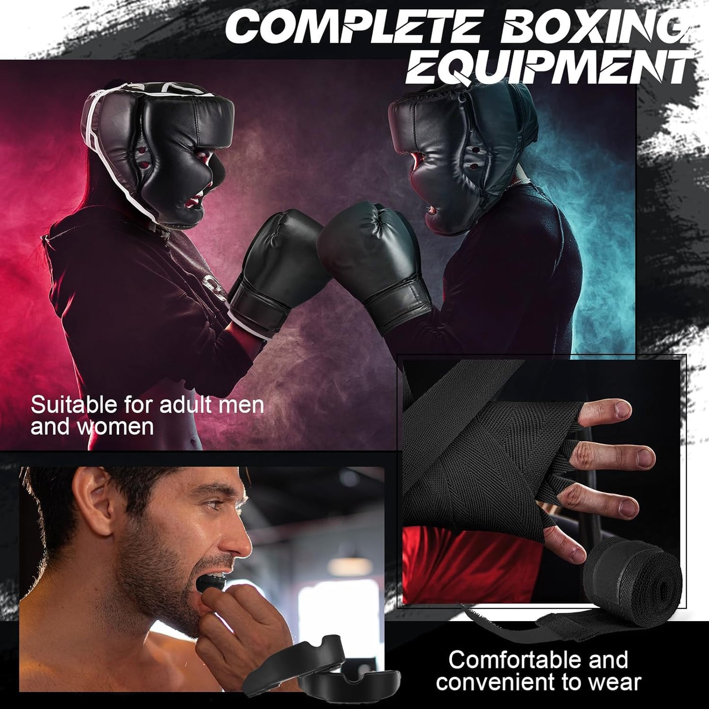 Kanayu 14 Pcs Boxing Set Including 2 Pair of 16 oz Boxing Gloves Headgear Helmet and Hand Wraps Mouth Guards Gifts for Adults Youth Beginners Training Equipment