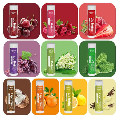 10 Pack Natural Lip Balm Bulk with Vitamin E and Coconut Oil Valentine's Day best choice - Moisturizing, Soothing, and Repairing Dry and Chapped Lips - 10 Flavors - Non-GMO
