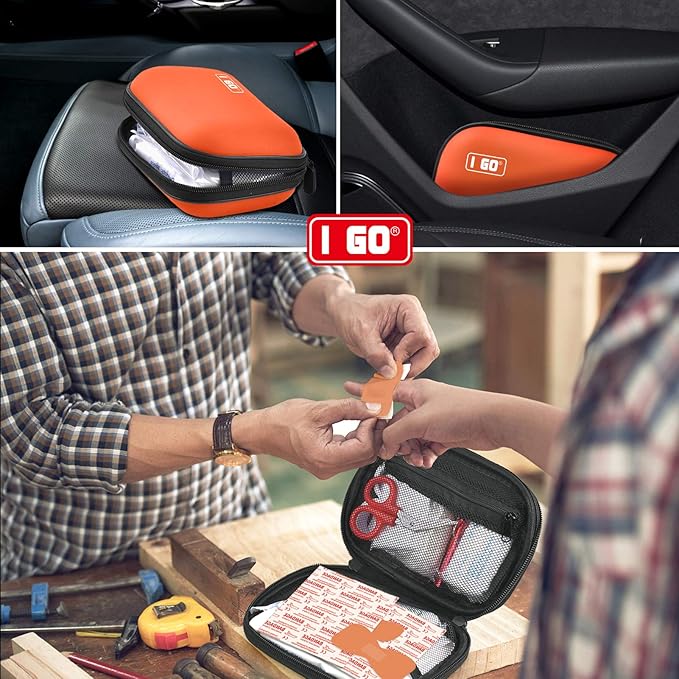 I GO 85 Pieces Hard Shell Mini Compact First Aid Kit, Small Personal Emergency Survival Kit for Travel Hiking Camping Backpacking Hunting Marine Car