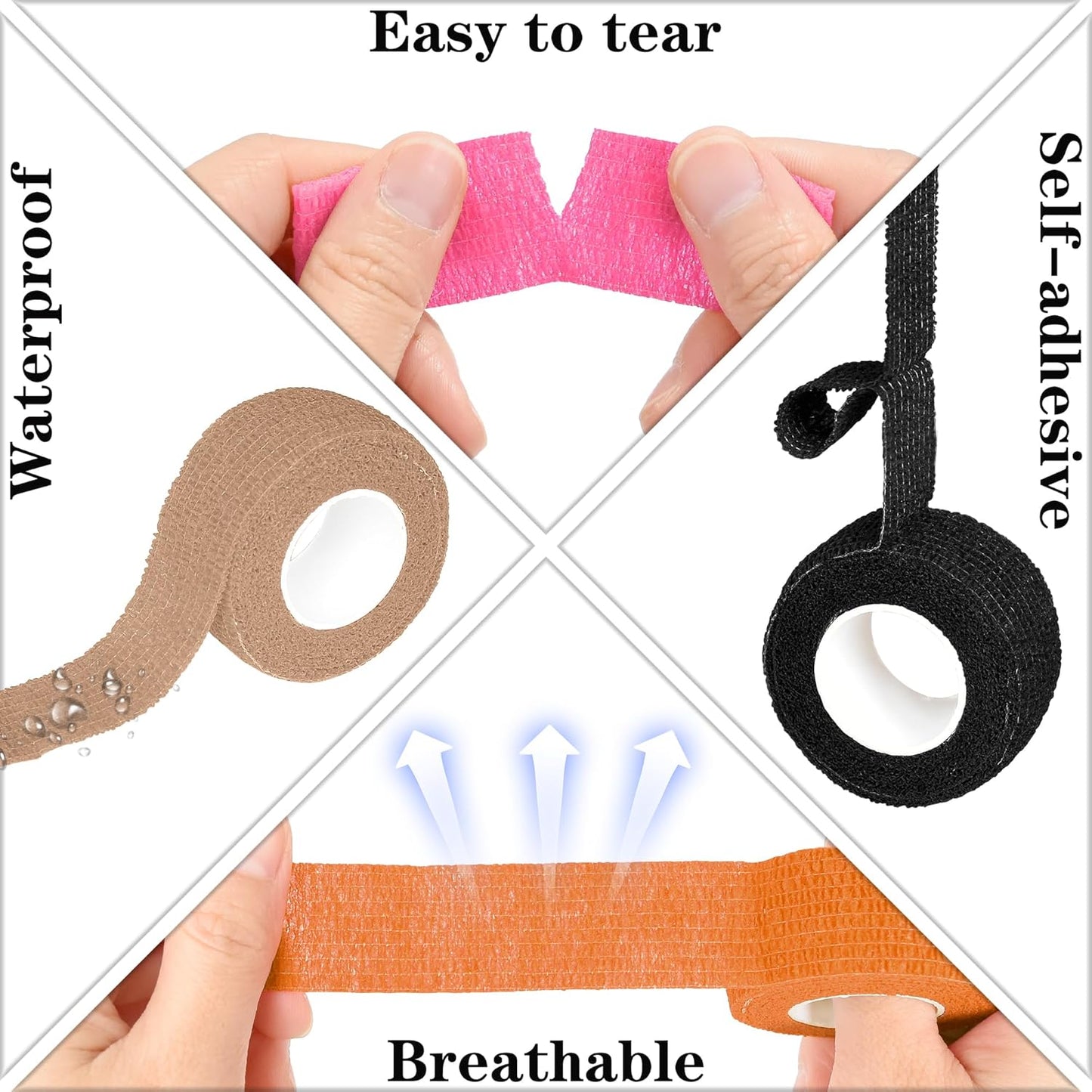 8 Rolls 1” Cohesive Bandage Self Adherent Bandage Wrap Breathable Vet Tape Elastic Adhesive Bandage for Sports, Wrist, Ankle, Tattoo Wraps(Orange)