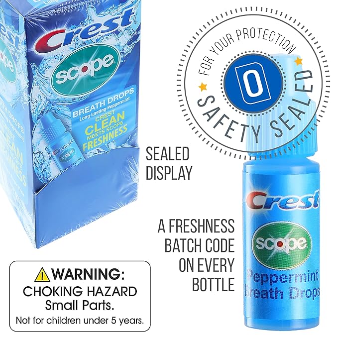 Crest Scope Breath Drops - Long Lasting PEPPERMINT - Crest Clean meets Scope Freshness - Gravity Feed Display - 50 Count, 3.2mL Drops