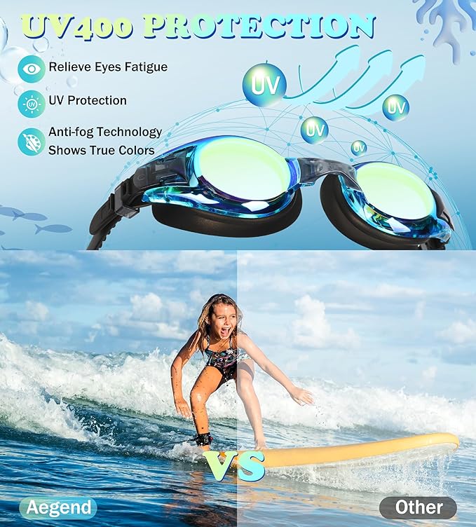 Aegend 2 Pack Kids Goggles, Swimming Goggles for Kids Age 4-16 Boys and Girls Youth, Anti-Fog Waterproof Anti-UV Pool Goggles