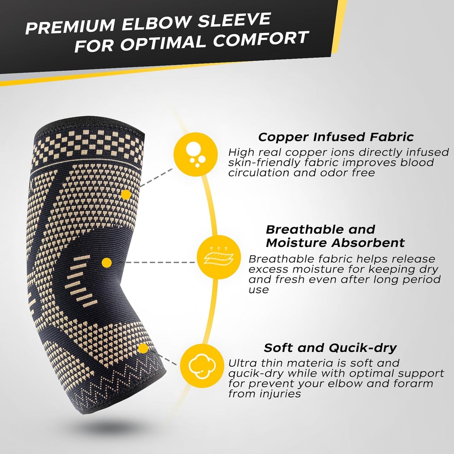 INDEEMAX Copper Elbow Compression Sleeve 1 Pair, Tennis Elbow Brace for Men Women, Elbow Support Wraps for Arthritis, Tendonitis, Bursitis, Sprains, Joint Pain Relief, Weightlifting