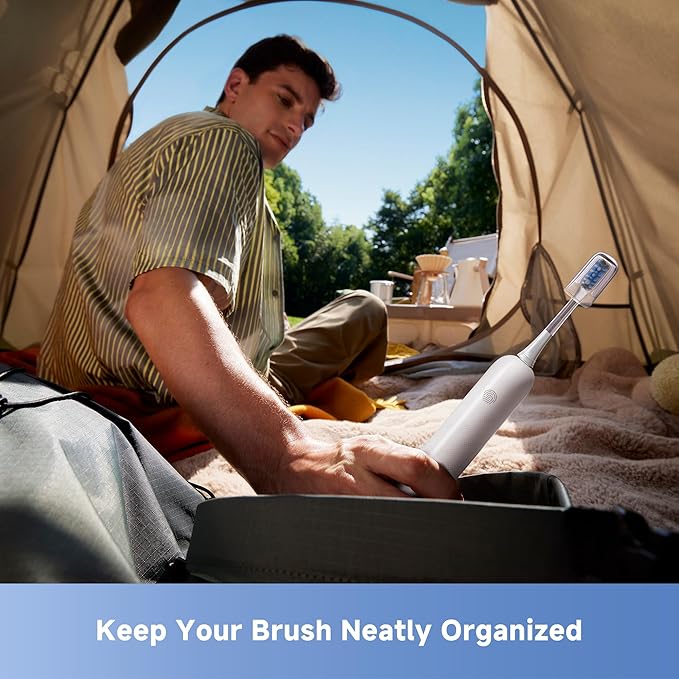 Mova Fresh SweepDrive Electric Toothbrush, Rechargeable Electric Power Toothbrush for Adults, Intuitive Pressure Sensing, 3-in-1 Replacement Brush Head with Holder, 30 Days of Battery Life, White