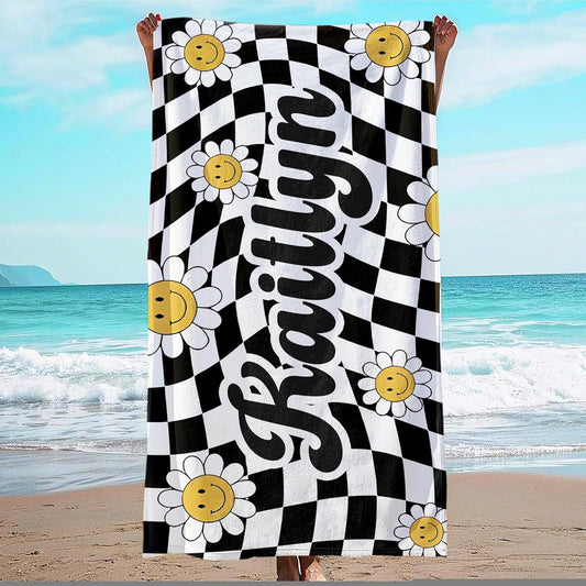 JML Personalized Beach Towel with Name, Custom Flower Beach Towel, Customized Microfiber Pool Towel, Quick Dry & Absorbent Swim Towel for Adult,Mother's Day, Birthday, Summer Holiday,Vacation