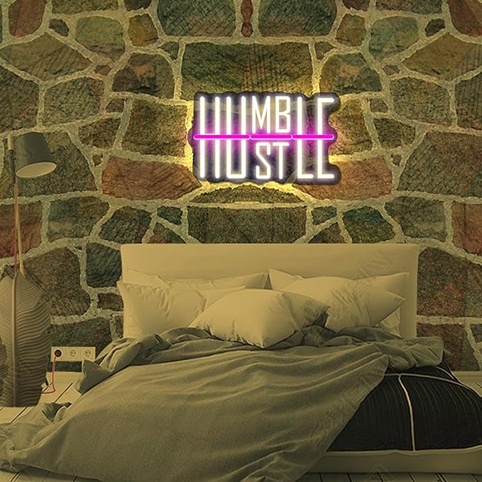HUSTLE Neon Signs for Wall Decor USB Powered With Dimmable LED Neon Lights for Bedroom Man Cave Dorm Gym Room Office Room Humble Led Neon Light Sign for Party Decorations 5v (16.14 "X9.84")