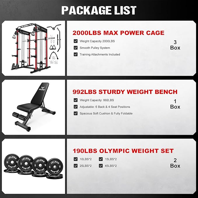 M21 Smith Machine, Multi-Function Power Cage with Dual Pulley Cable Crossover System, 2000LBS All-in-One Squat Rack with Smith Bar and Attachments