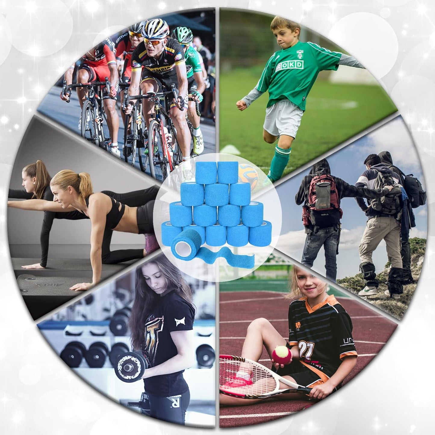 15 Pack Cohesive Wrap 2 Inch x 5 Yards Self Adherent Vet Tape for Pets, Elastic Self Adhesive Bandage Wrap for Sports, Finger, Wrist, Ankle (Blue)