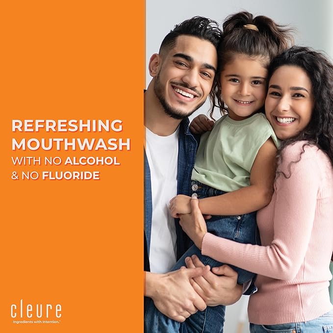 Cleure Alcohol Free Mouthwash with Xylitol & Baking Soda - Gentle Fluoride Free Mouth Wash for Adults & Kids - Cranberry (16 oz, Pack of 1)