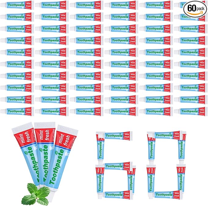 0.28oz Small Toothpaste Travel Size Bulk,Mini Toothpaste Travel,Mint Scent TSA Compliant for Hotel Camping Gym Office School Homeless 60
