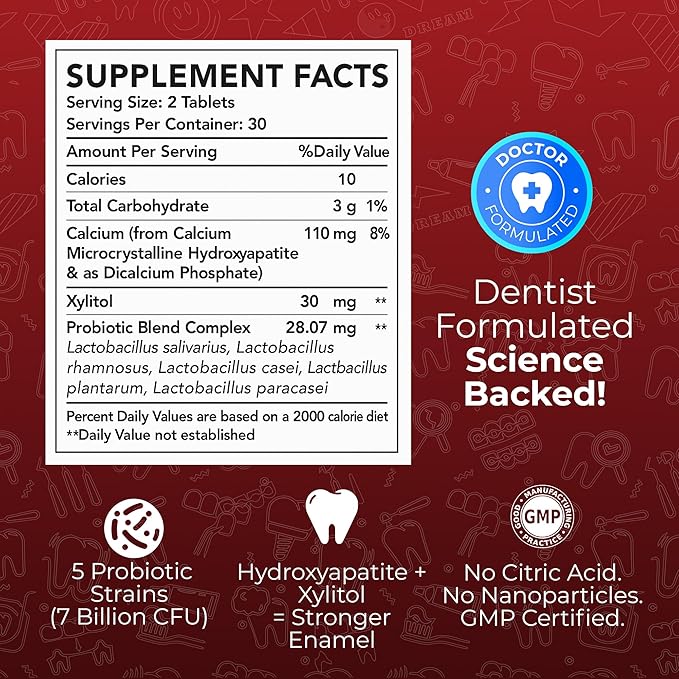 60 Chewable Tablets, Oral Probiotics for Mouth Bad Breath Treatment for Adults, 5 Strains 7 Billion CFU, Doctor Formulated Oral Probiotics for Teeth & Gums, Fresh Breath, Chronic Halitosis