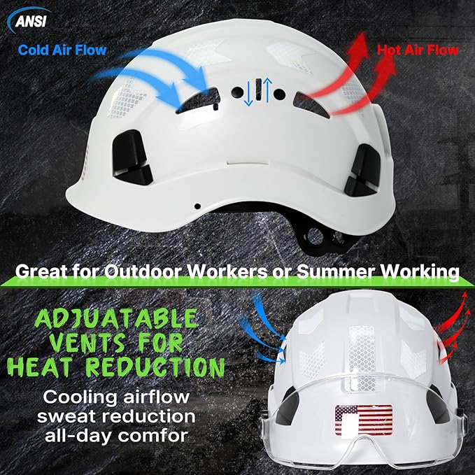 AOLAMEGS Construction Safety Hard Hat - ANSI Z89.1 Type Ι OSHA Approved Safety Helmets with Chin Straps Lightweight Reflective Vented ABS Hard Hats For Men Women Industrial Workwear 6-point Suspension