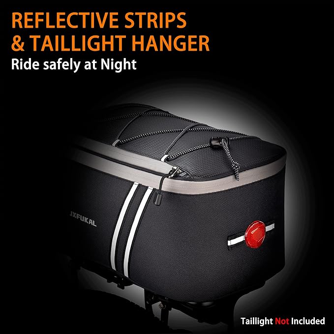 JXFUKAL Rear Bike Rack Bag with Rain Cover, 7L/9L/10L/12L Waterproof Bicycle Ebike Saddle Bag Cycling Pannier Trunk Carrier with Reflector & Adjustable Cord for Commuter Travel Outdoor