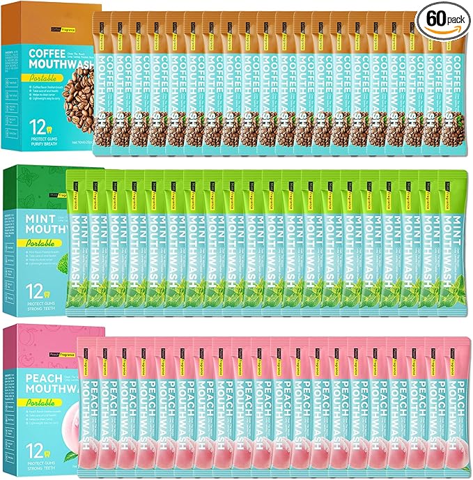 Travel Size Mouthwash,Mini Mouthwash Travel Size Bulk Portable Mouth Wash Set,Individual Small Travel Mouth Wash Packets for Fresh Breath(Pack of 60) I