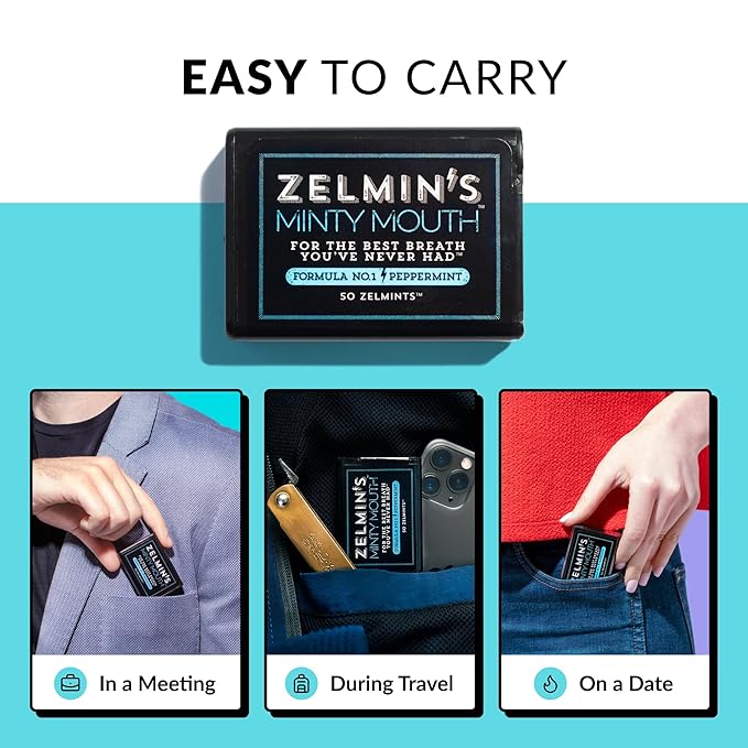 Zelmin's Minty Mouth Breath Freshener - (1 Pack) Long Lasting Bad Breath Treatment for Adults, Instant Freshness Helps with Dry Mouth, Natural Breath Mints for Travel, Alcohol-Free, Keto, Gluten-Free