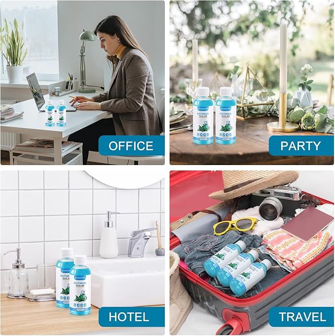 100 pcs Travel Size Mouthwash Bulk, 80ml/2.7fl oz, Fresh Mint Portable Mini Mouthwash Individual Bottles for Travel Toiletry Kits