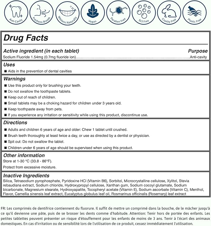 Smile More Toothpaste Tablets with Fluoride, Anti-Cavity, Vegan, Zero Waste, Eco-Friendly, Travel Friendly, 4 Month Supply Refill Maxi Pack (248 Tablets) (Fresh Minty Yuzu)