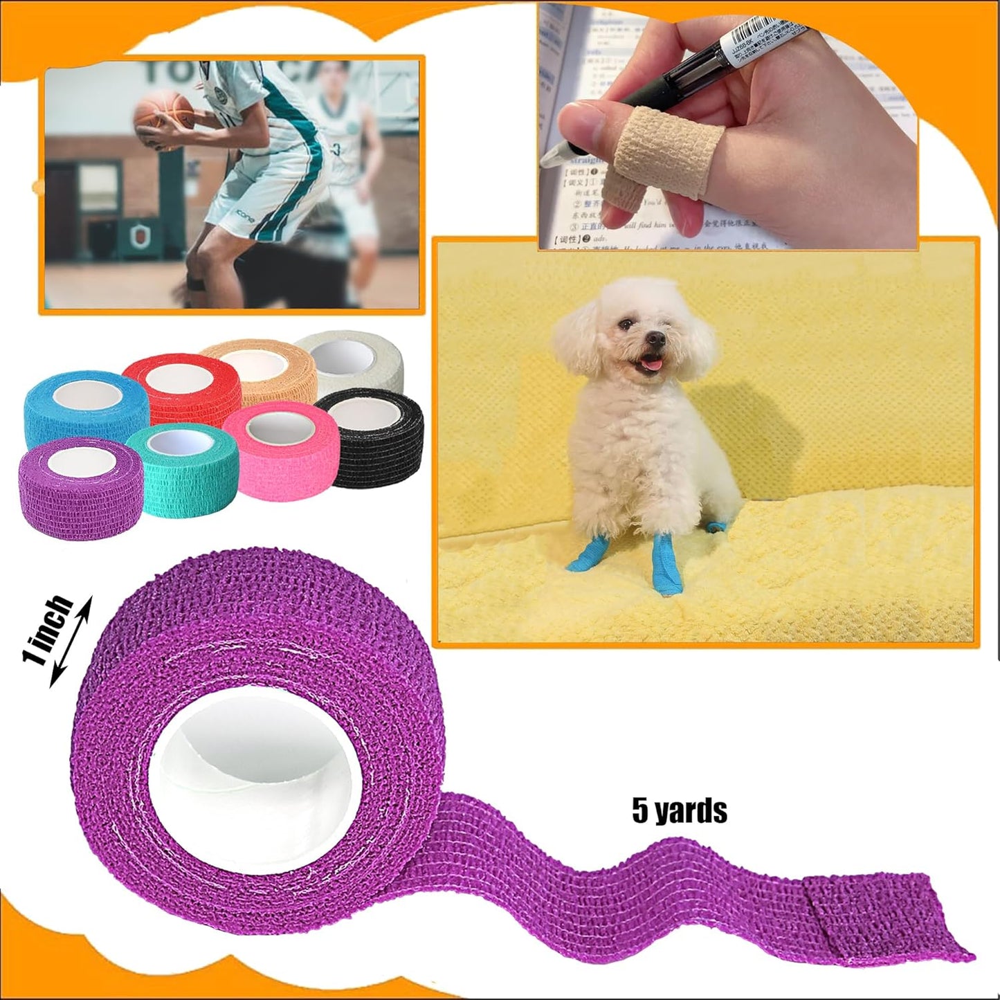 8 Pack 1 in x 5 Yards Cohesive Wrap Self Adhesive Bandage Wrap Elastic Self Adherent Wrap Self Stick Vet Tape for Athletic, Wrist, Ankle, Knees, Pets (Dark Purple)