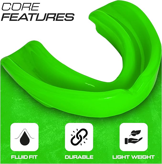 Sports Mouth Guard for Kids,Youth,Boys,Girls,Child Teen Mouthguard with Case (BPA Free) for Boxing, Martial Arts,MMA Karate,Lacrosse,Football,Soccer and All Contact Sports (Flu Green)