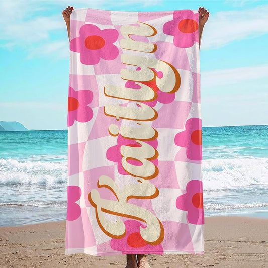 JML Personalized Beach Towel with Name, Custom Flower Beach Towel, Customized Microfiber Pool Towel, Quick Dry & Absorbent Swim Towel for Adult,Anniversary, Birthday, Summer Holiday,Vacation