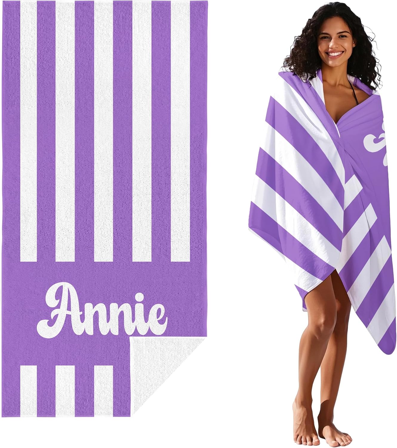 JML Personalized Beach Towel with Name, Custom Cabana Stripe Beach Towel, Customized Microfiber Pool Towel, Quick Dry & Absorbent Swim Towel for Adult,Mother's Day, Birthday, Summer Holiday,Vacation