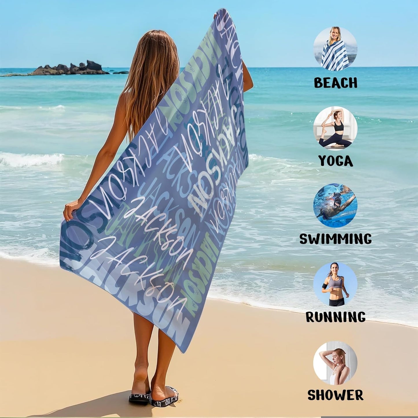 JML Personalized Beach Towel with Name, Custom Beach Towel with Name, Customized Microfiber Pool Towel, Quick Dry & Absorbent Swim Towel for Adult,Anniversary, Birthday, Summer Holiday,Vacation
