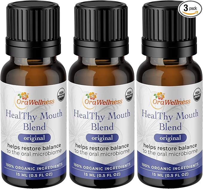 OraWellness Healthy Mouth Blend Organic Tooth Oil, Flouride Free Made in The USA Toothpaste & Mouthwash Alternative, Natural Rinse for Healthy Teeth & Gums for Women, Men and Kids, Pack of 3