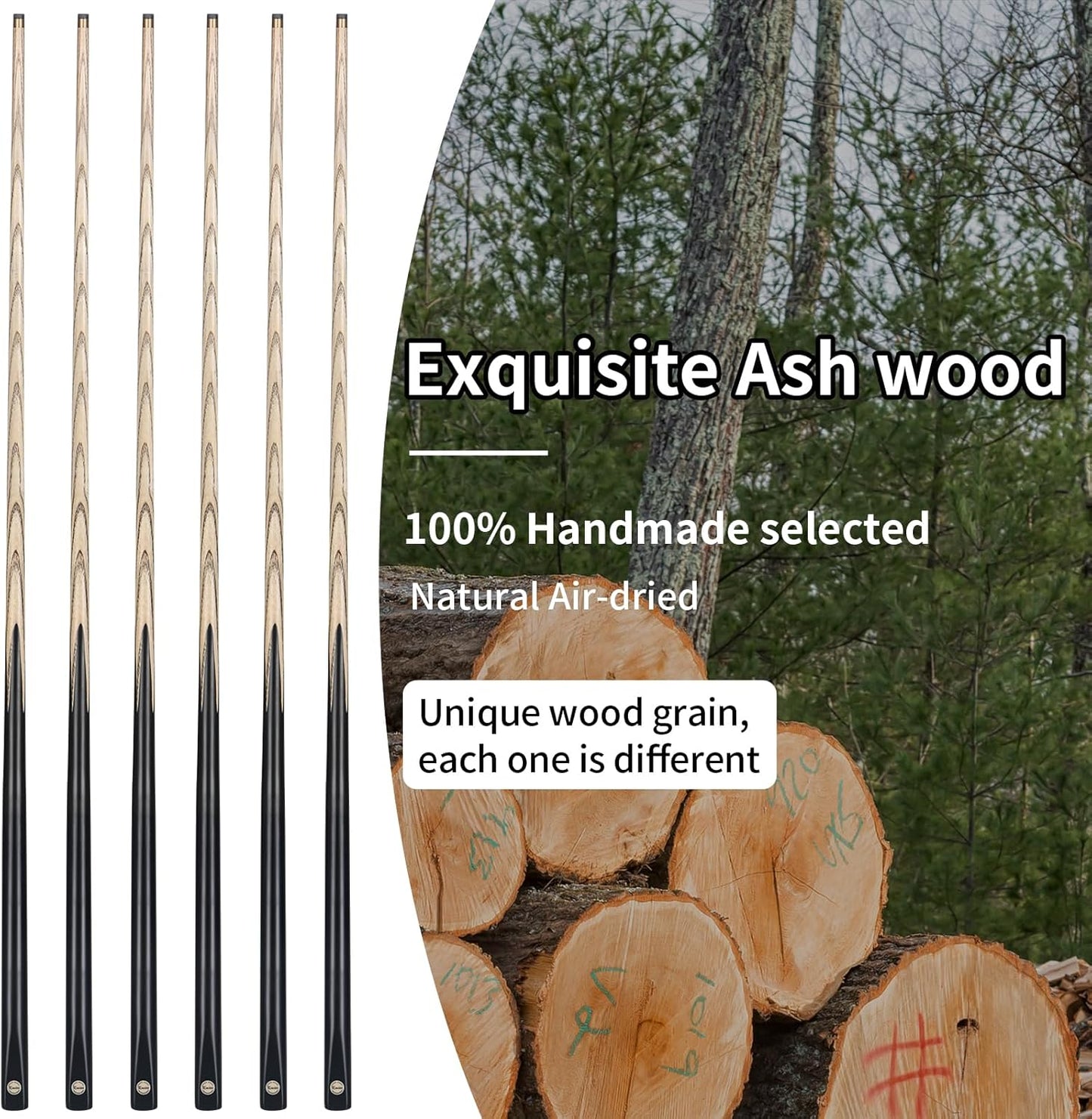 Kmise Pool Cue Sticks, 41"/57“/58" Hardwood Pool Cue Set of 4/6/8, 13OZ/20OZ with 13/10 MM Brass Tips, Table Billiard Cue Stick for Bar, Home, Billiard Room