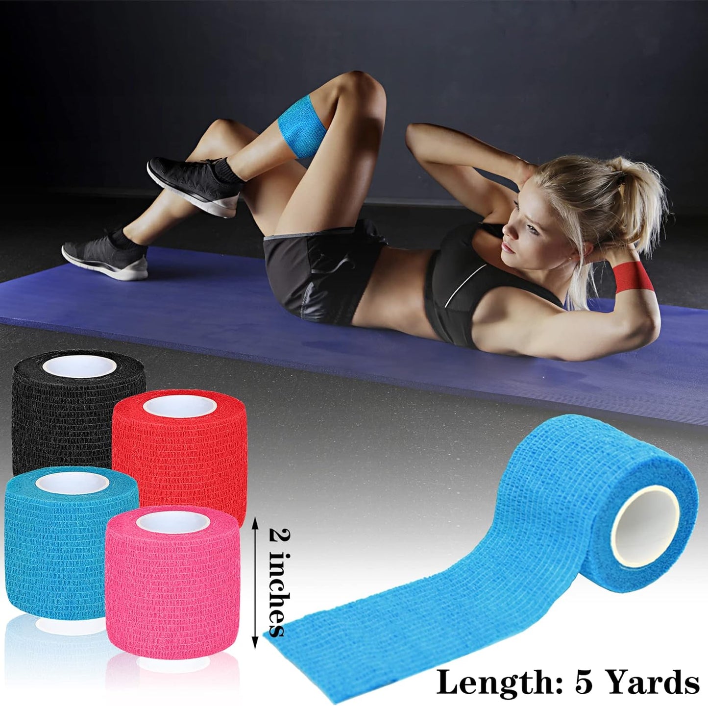 8 Pack 2 in x 5 Yards Cohesive Wrap Self Adhesive Bandage Wrap Elastic Self Adherent Wrap Self Stick Vet Tape for Athletic, Wrist, Ankle, Knees, Pets (Mixed Colors 1)