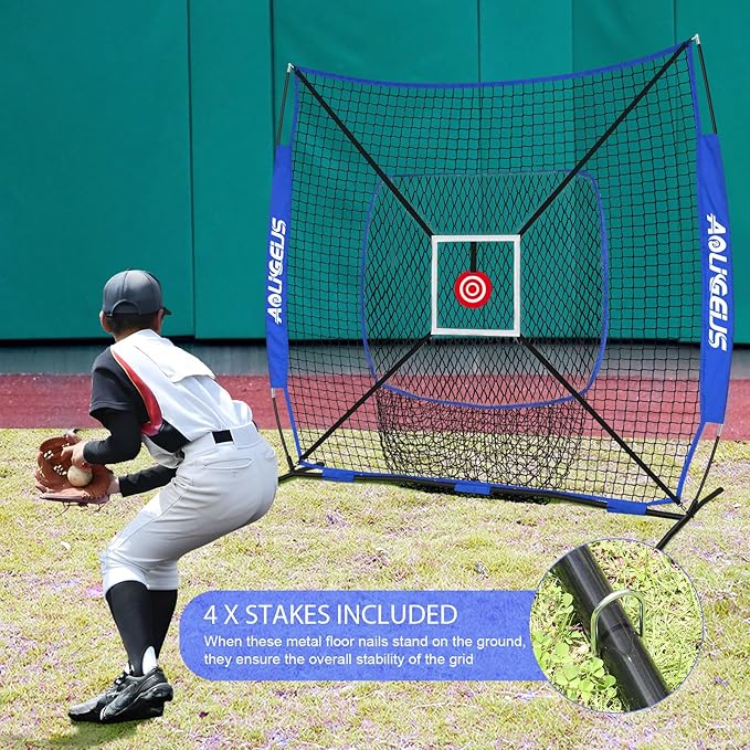 6'X6' Baseball Softball Practice Net,Pitching Net,Batting Net,with Bonus Strike Zone,Target and Bow Frame,for Hitting,Pitching,Catching