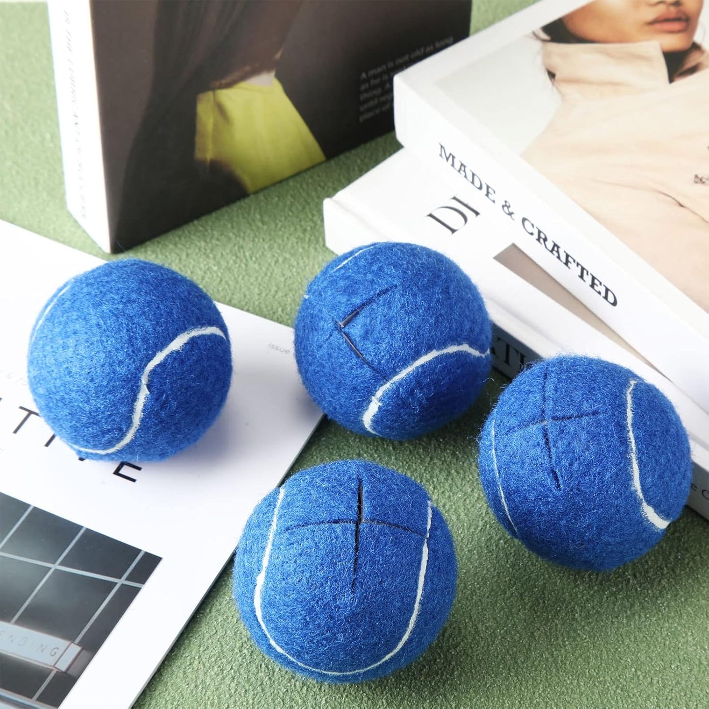 Macarrie 16 Pieces Precut Tennis Balls for Chairs Tennis Ball Chairs Foot Covers for Furniture Leg for Classroom Floor Protection Chair Desk Legs Coverings(Dark Blue,6.4 cm)