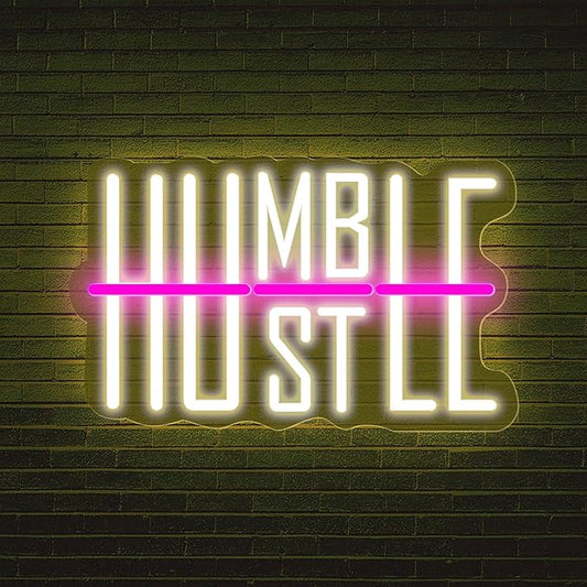 HUSTLE Neon Signs for Wall Decor USB Powered With Dimmable LED Neon Lights for Bedroom Man Cave Dorm Gym Room Office Room Humble Led Neon Light Sign for Party Decorations 5v (16.14 "X9.84")