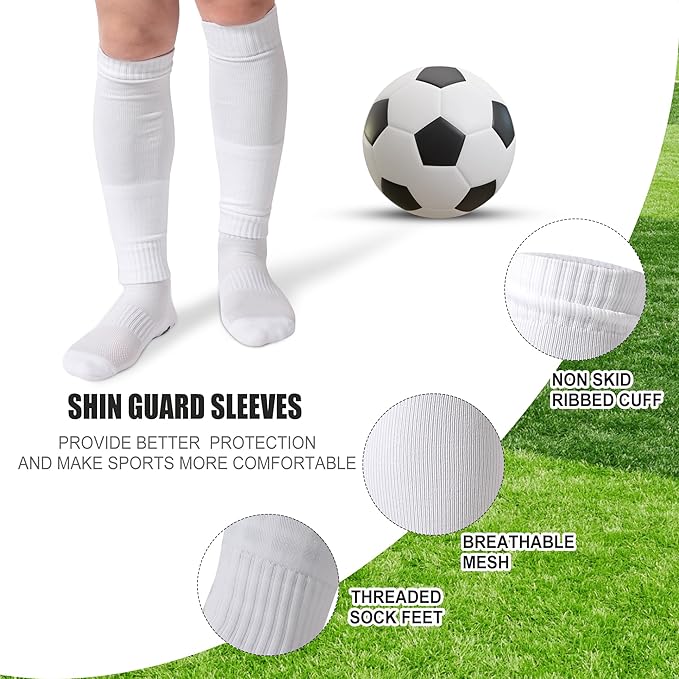 2 Set Grip Soccer Socks and Shin Guard Sleeves Non Slip Soccer Sleeve Socks for Men Women